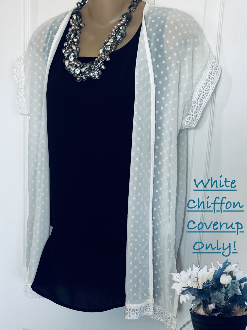 EVSIE BY MAURICES Girls White Polka Dot Chiffon Cover-Up with Lace Trim| XL